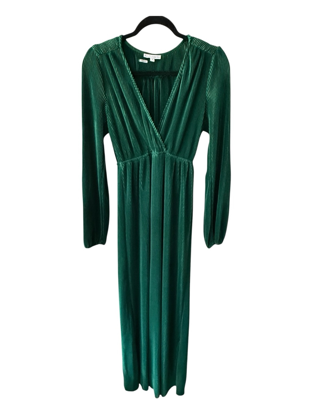 Baltic Born Emerald Green Pleated Maxi Dress Womens Small Long Sleeve - Picture 2 of 8